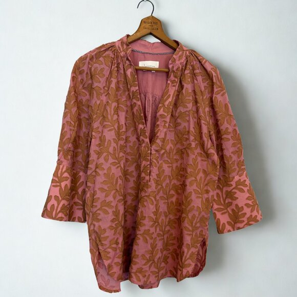 Anthropologie Tops - Anthropologie Embroidered Leaves Pink Popover Blouse Top Medium Feminine $130